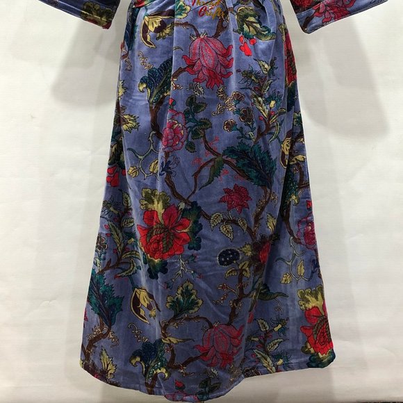 Floral Print Velvet Kimono Luxury Jacket, Party Boho Robe Lounge Wear - Unisex - Picture 13 of 16